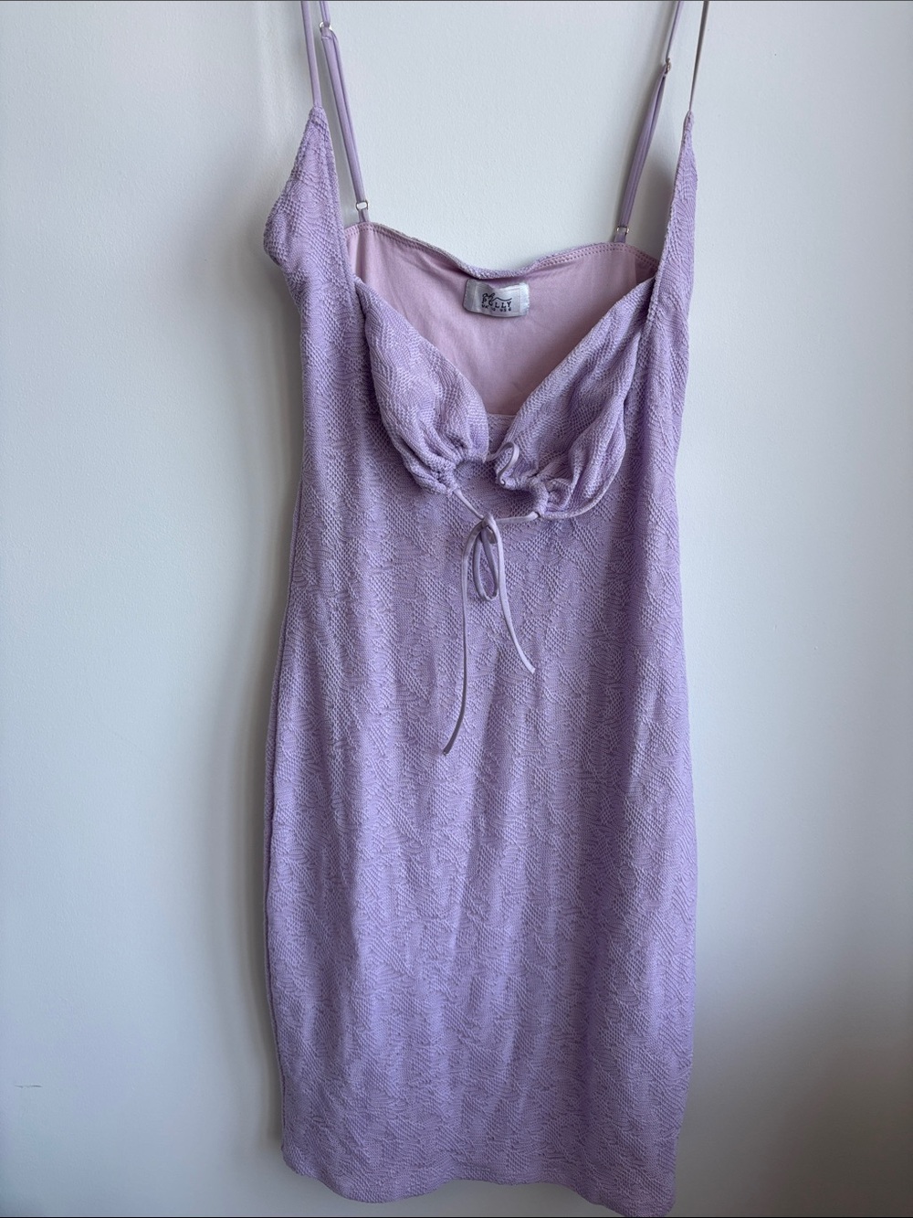 Oh Polly Lilac Textured Slip Dress with Front Tie